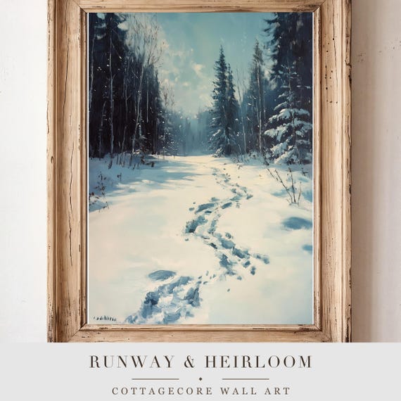 Animal Tracks in Snow Antique Oil Painting