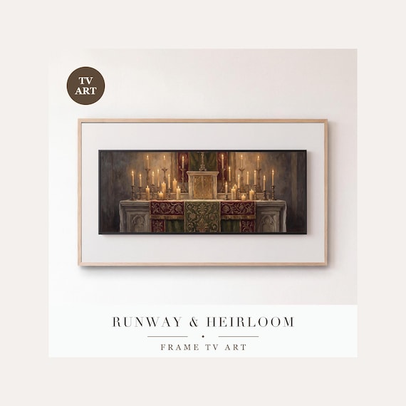 Candlelit Altar Frame TV Art, Samsung Frame TV Art Christmas Eve Tonal Oil Painting, Peaceful H…