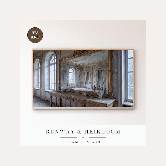 Cracked Mirror Frame TV Art, Samsung Frame TV Art Abandoned Ballroom Oil Painting, Haunted Mans…
