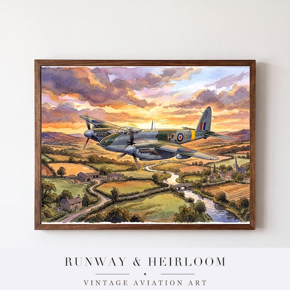 de Havilland Mosquito Watercolor Print — aviation wall art print