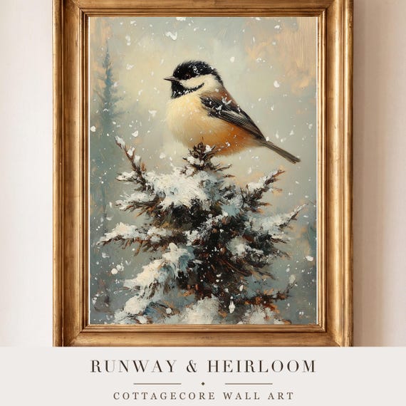Chickadee in Frost Antique Oil Painting — view 4