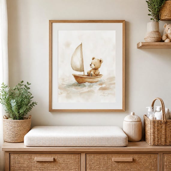 Teddy Bear Sailboat Nursery Art — view 2