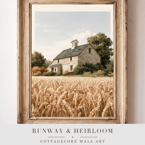 Autumn Wheat Barn Watercolor Art Print