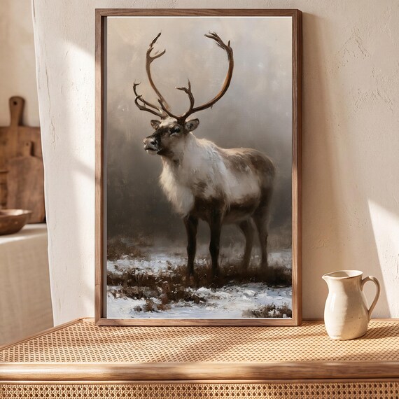 Reindeer in Fog Antique Oil Painting — view 5