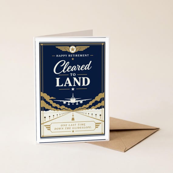 Cleared To Land Pilot Retirement Card Printable Happy Farewell Digital Download Aviation Captain Gift Runway Crew Party Keepsake Dad Men — view 4