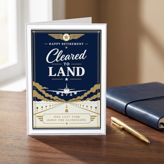 Cleared To Land Pilot Retirement Card Printable Happy Farewell Digital Download Aviation Captain Gift Runway Crew Party Keepsake Dad Men — view 3