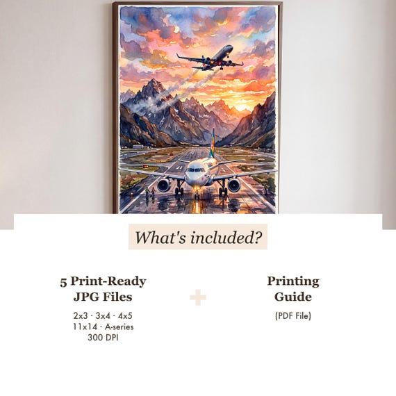 Airliner at Sunset Watercolor Print — view 3