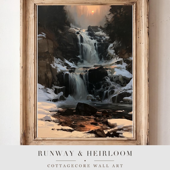 Frozen Waterfall Antique Oil Painting