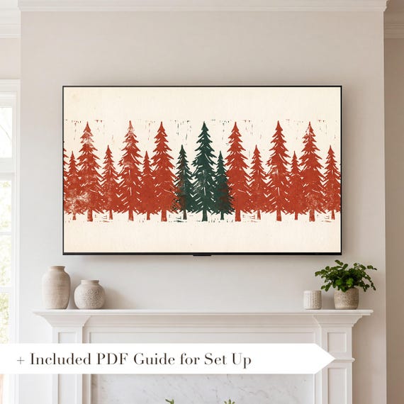Fir Tree Block Print Samsung Frame TV Art — view 2