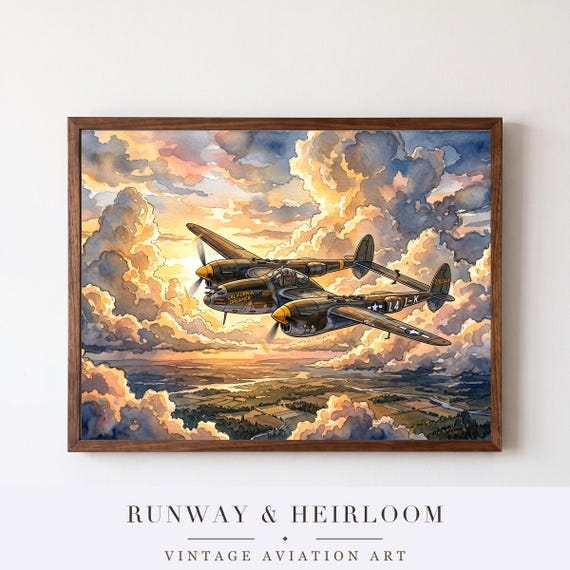 P-38 Lightning Watercolor Print — aviation wall art print