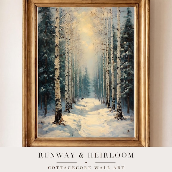 Birch Grove in Winter Antique Oil Painting — view 4