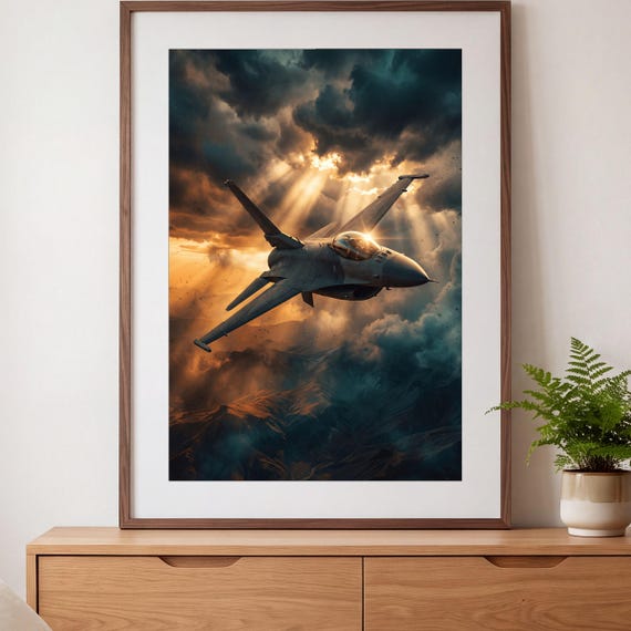 Sun Break Print Fighter Jet Wall Art Digital Download Aviation Decor Boys Room Teen Bedroom Poster Pilot Gift Modern Airplane Kids — view 5