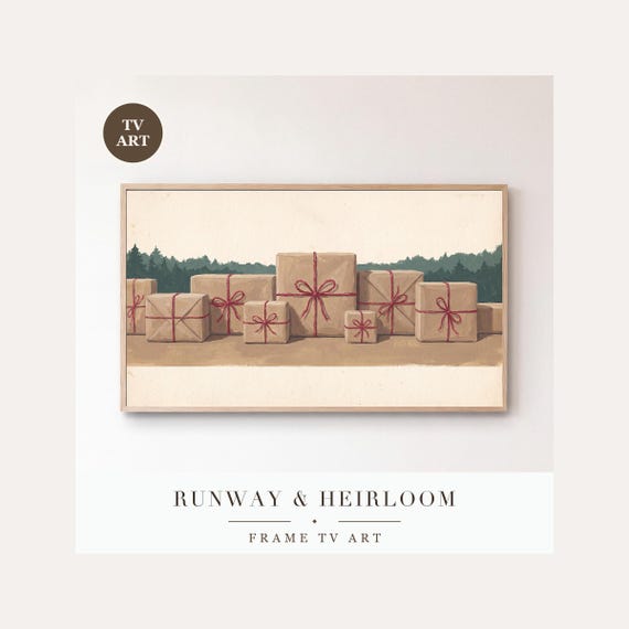 Christmas Presents Frame TV Art Bundle of 6, Samsung Frame TV Art Kraft Paper Gouache, Modern F…