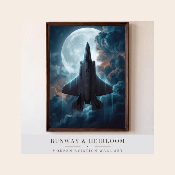 Night Intercept Print Moody Fighter Jet Art Digital Download Aviation Decor Airplane Aircraft Teen Bedroom Poster Pilot Gift Modern &mdash; printable wall art