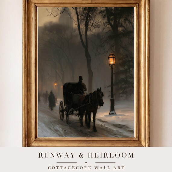 Horse-Drawn Sleigh Antique Oil Painting — view 4