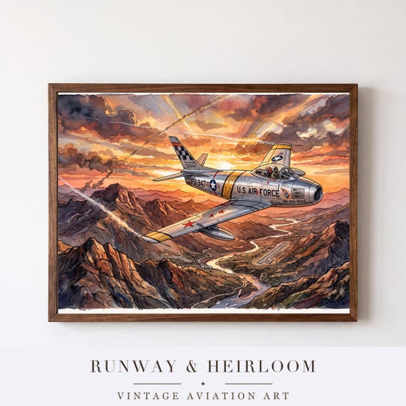 F-86 Sabre Watercolor Print — aviation wall art print