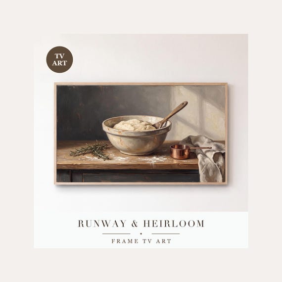 Bowl of Dough Frame TV Art, Samsung Frame TV Art Christmas Farmhouse Kitchen Painting, Cozy Hol…