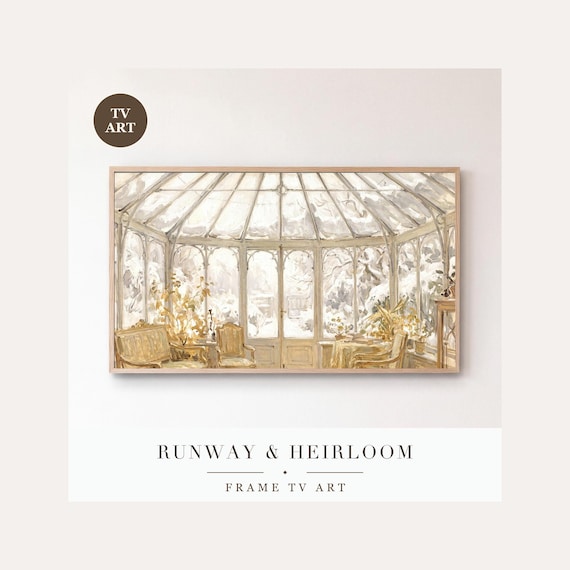 Snow on the Glass Roof Frame TV Art, Samsung Frame TV Art Impressionist Conservatory, Airy Chri…