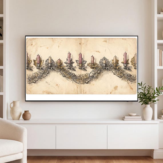 Candle Clips and Tinsel Samsung Frame TV Art — view 3