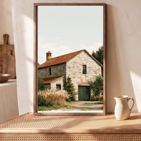 Stone Barn with Wheat Sheaves Watercolor Print — view 5