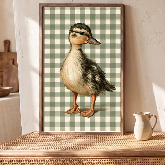 Duckling on Ticking Stripes Watercolor Art Print — view 5