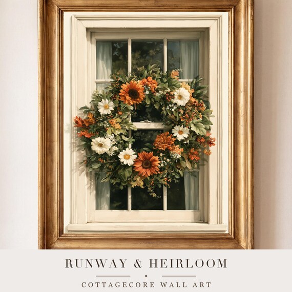 Cottage Window with Harvest Wreath Watercolor Print — view 4