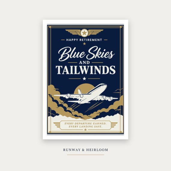 Blue Skies Tailwinds Pilot Retirement Card Printable Happy Farewell Digital Download Aviation Aviator Gift Flight Crew Party Keepsake Men &mdash; printable wall art