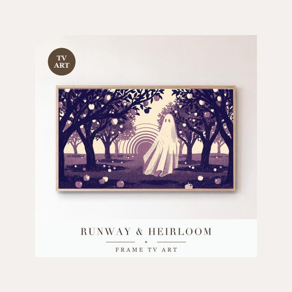 Ghost on the Wall Frame TV Art, Samsung Frame TV Art Vintage Screen Print Cute Ghost, Halloween…