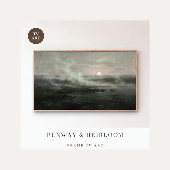 Misty Marsh Water Frame TV Art, Samsung Frame TV Art Tonalist Moonrise Nocturne, Moody Hallowee…