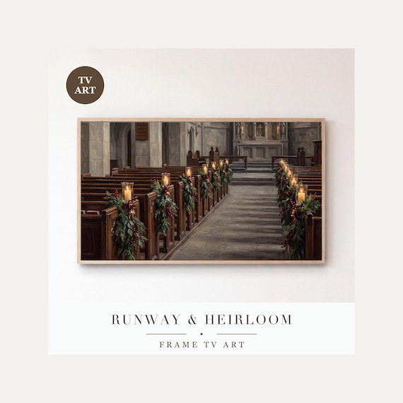 Candlelit Church Frame TV Art Bundle of 6, Samsung Frame TV Art Christmas Eve Tonal Oil, Peacef…