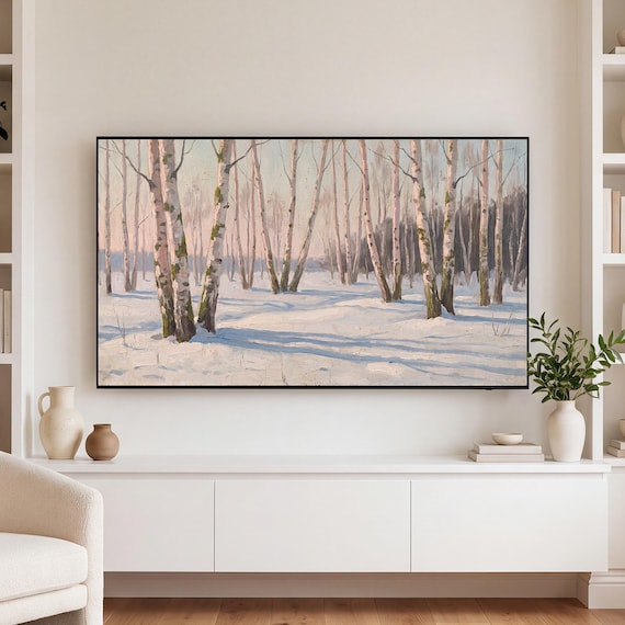 Birch Trees in Snow Samsung Frame TV Art — view 3