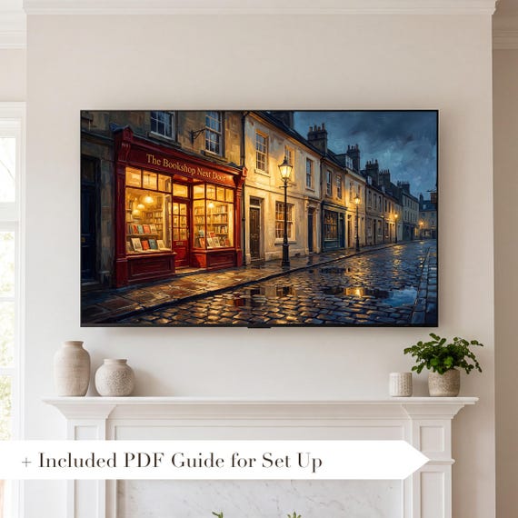 Lamplit Bookshop Samsung Frame TV Art — view 2