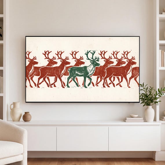 Reindeer Block Print Samsung Frame TV Art — view 3