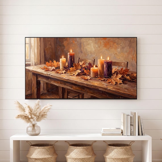 Candles and Maple Leaves Samsung Frame TV Art — view 6