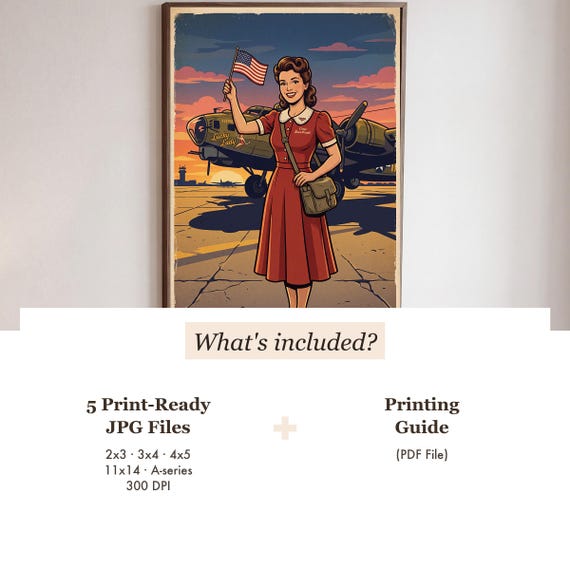 Bomber Sweetheart Pin Up Print Vintage Aviation Pinup Wall Art Retro WWII Poster Digital Download Aircraft Airplane Warbird Hangar — view 3