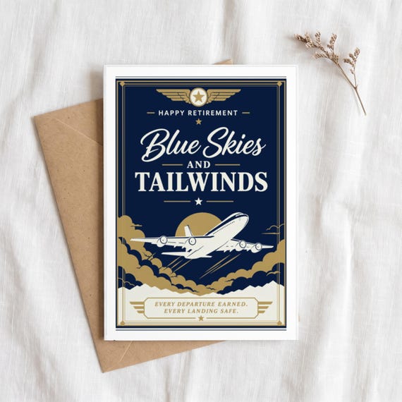 Blue Skies Tailwinds Pilot Retirement Card Printable Happy Farewell Digital Download Aviation Aviator Gift Flight Crew Party Keepsake Men &mdash; view 5