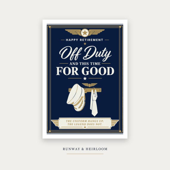 Off Duty For Good Pilot Retirement Card Printable Happy Farewell Digital Download Aviation Captain Gift Crew Party Keepsake Dad Men