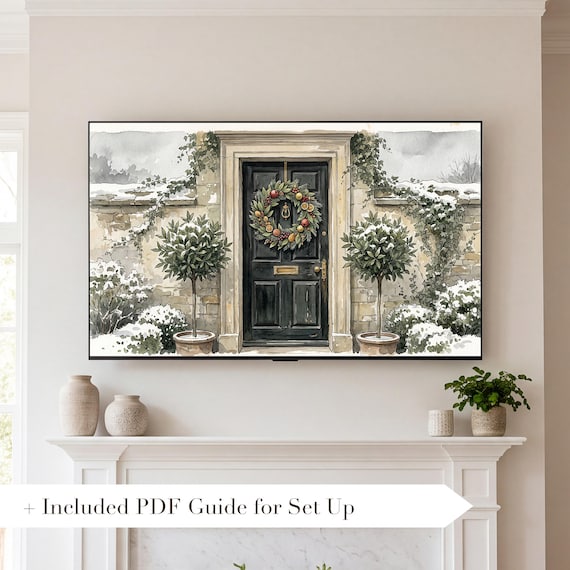 Red Door Wreath Samsung Frame TV Art — view 2