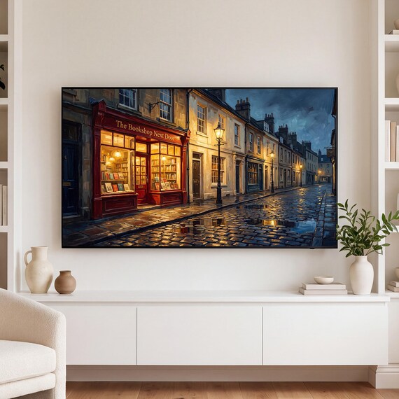 Lamplit Bookshop Samsung Frame TV Art — view 3