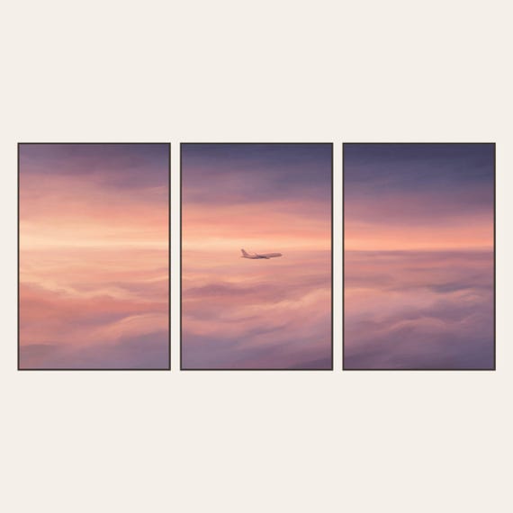Sea of Clouds Triptych Set 3 Above the Panoramic Print Digital Download Aviation Airplane Decor Aircraft Modern Teen Poster Bedroom &mdash; view 6