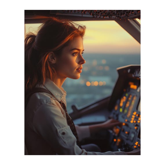 Female Pilot Cockpit Wall Art — aviation wall art print
