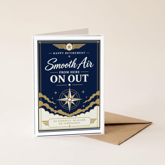 Smooth Air Pilot Retirement Card Printable Happy Farewell Digital Download Aviation Captain Gift Flight Crew Party Keepsake Runway Dad Men — view 4