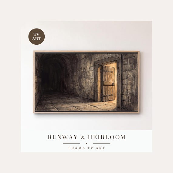 Dark Corridor Frame TV Art, Samsung Frame TV Art Tonal Light and Shadow Study, Eerie Minimalist…
