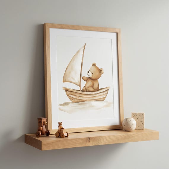 Sailboat Teddy Nursery Wall Art — view 5