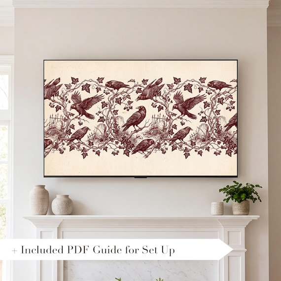 Ravens and Ivy Toile Samsung Frame TV Art — view 2