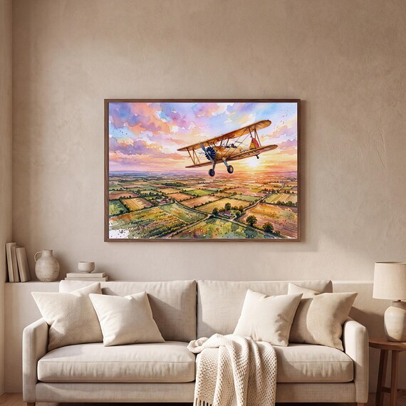 Vintage Biplane Watercolor Print — view 2