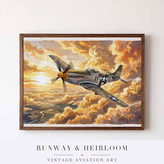 WWII US Fighters Set of 3 — aviation wall art print