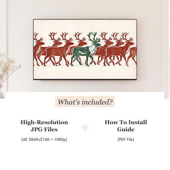 Reindeer Block Print Samsung Frame TV Art — view 4