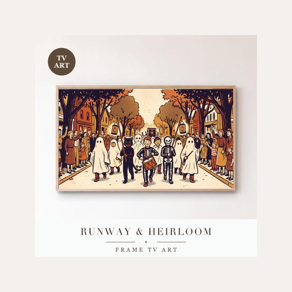 Halloween Parade Frame TV Art Bundle of 6, Samsung Frame TV Art, Vintage Storybook Screen Print…