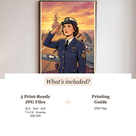 Navy Aviatrix Pin Up Print Retro WWII Poster Vintage Aviation Pinup Wall Art Digital Download Aircraft Decor Warbird Hangar Office &mdash; view 3